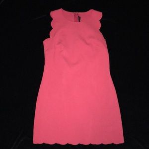 J. Crew Deep Coral Pink Dress w/Scalloped Edges